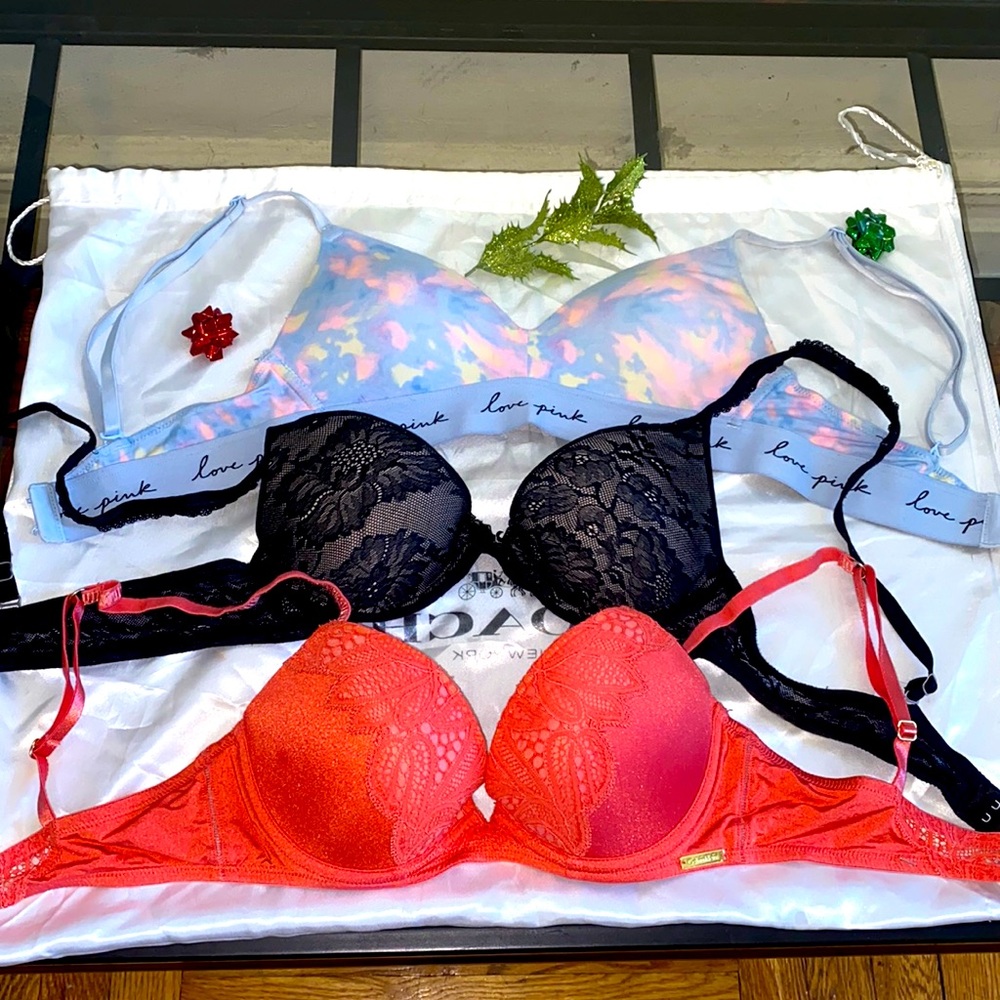 Three cute bras. Lightly used. Still in good condition.